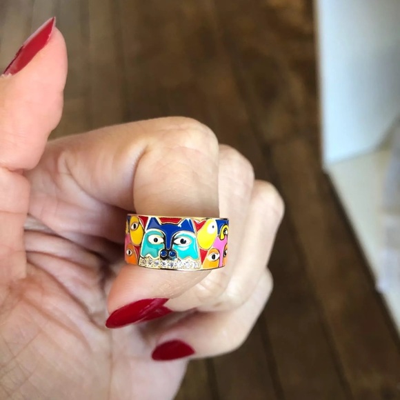 Anthro Gold Silver Enamel Boho Ornament Wide Earri - Picture 3 of 14